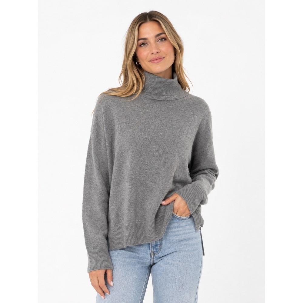 100% Cashmere Nordstrom Womens Turtleneck Sweater Grey Relaxed Fit Medium